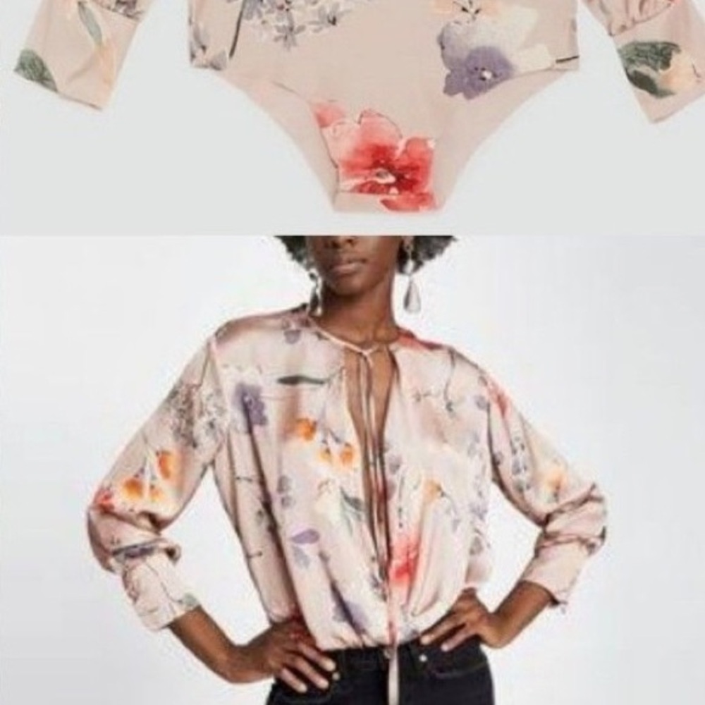 ZARA FLORAL SATIN-LIKE BODYSUIT